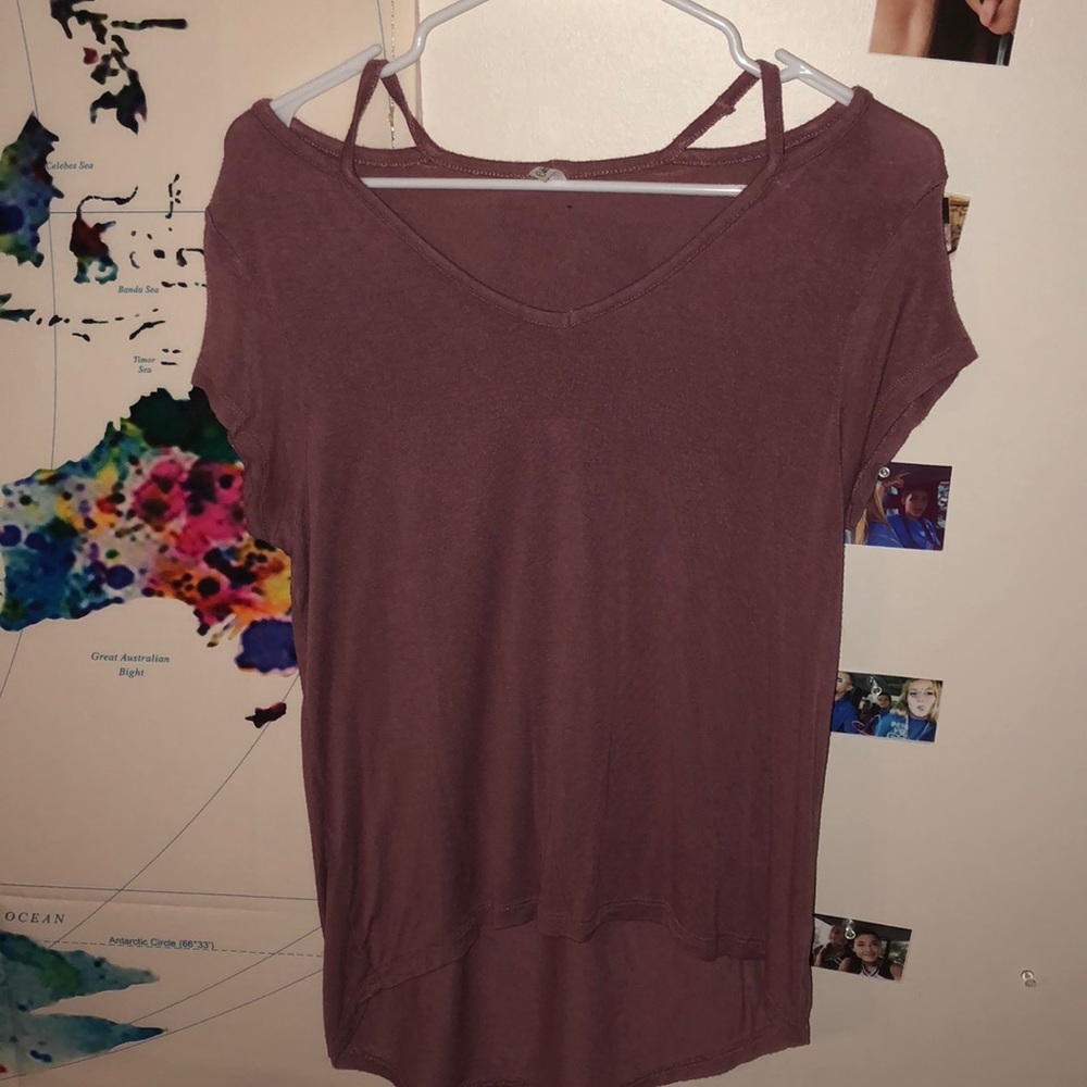 purple cold shoulder top